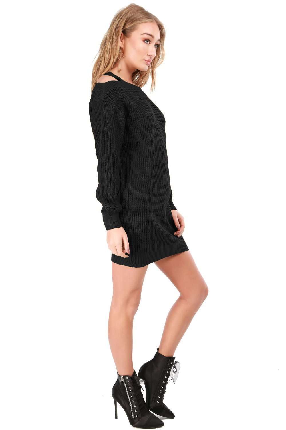 Lillie Cold Shoulder Oversized Knitted Jumper Dress - bejealous-com