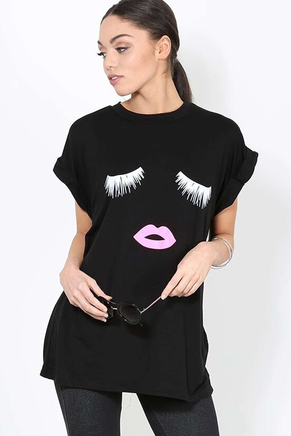 Lillie Lashes Graphic Print Oversized Tshirt - bejealous-com