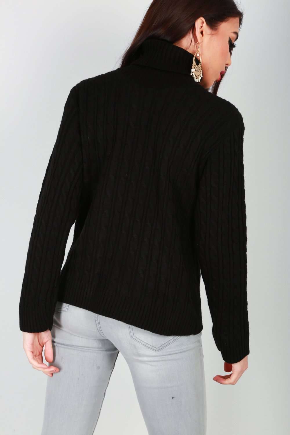 Lily Roll Neck Cable Knit Long Sleeve Jumper - bejealous-com