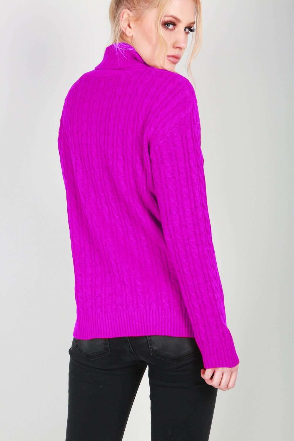 Lily Roll Neck Cable Knit Long Sleeve Jumper - bejealous-com