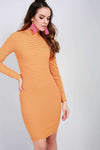 Linzi Long Sleeve Orange Striped Bodycon Mini Dress - bejealous-com