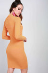 Linzi Long Sleeve Orange Striped Bodycon Mini Dress - bejealous-com