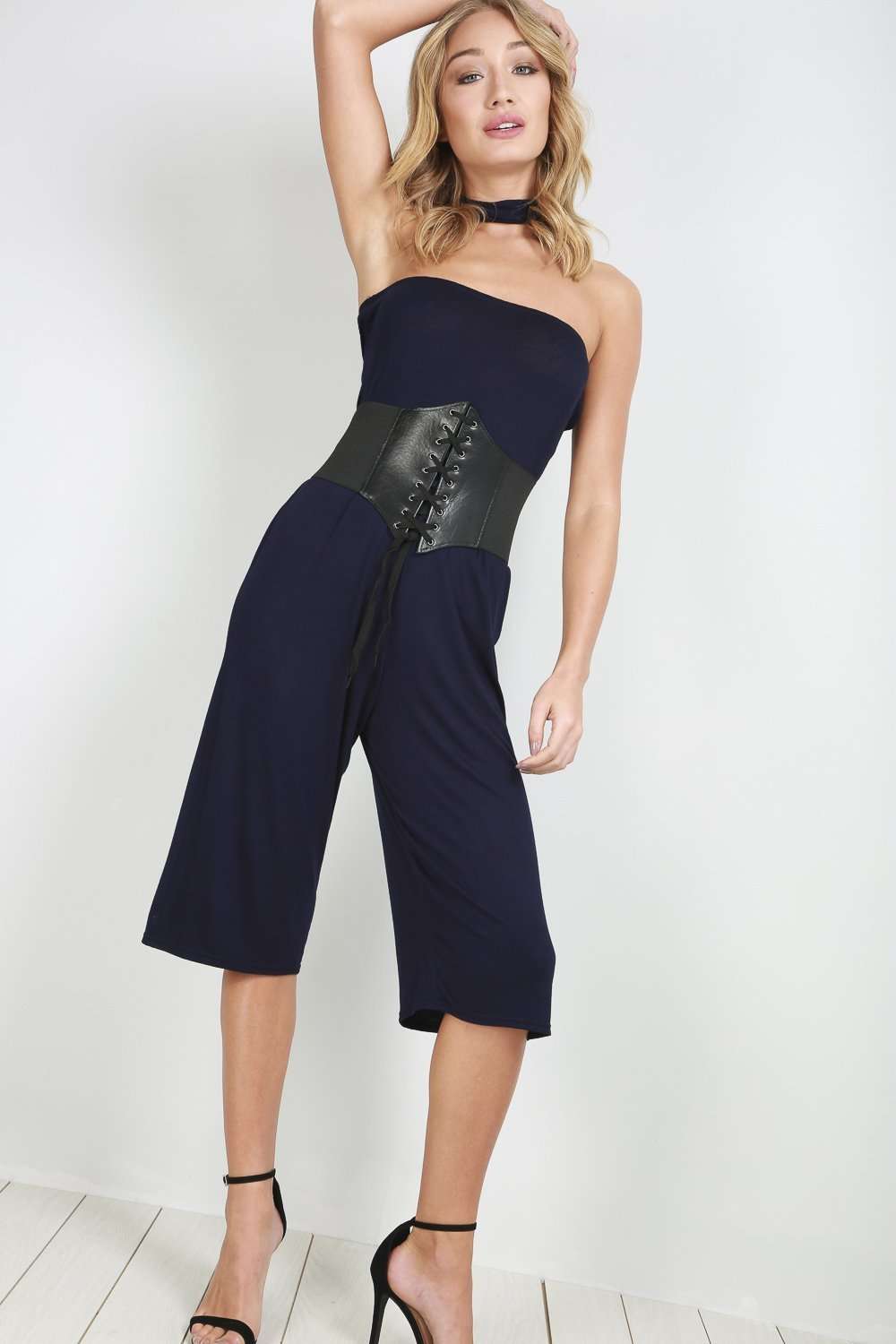 Lissia Choker Neck Cropped Leg Bandeau Jumpsuit - bejealous-com