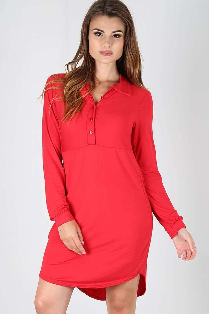 Long Sleeve Blue Mini Shirt Dress - bejealous-com