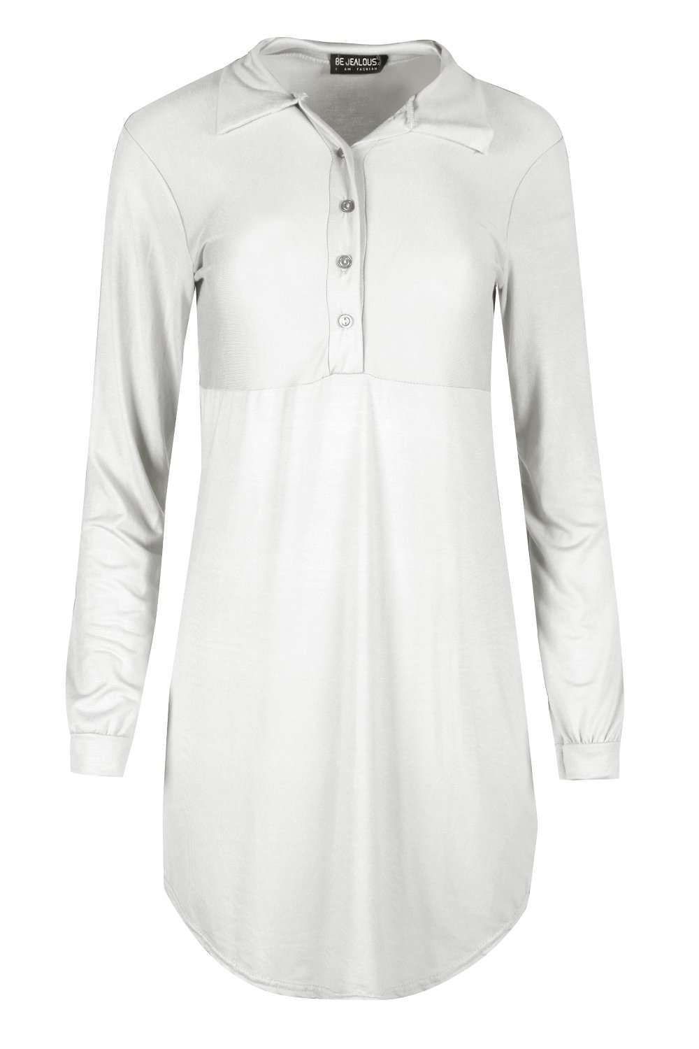 Long Sleeve Blue Mini Shirt Dress - bejealous-com