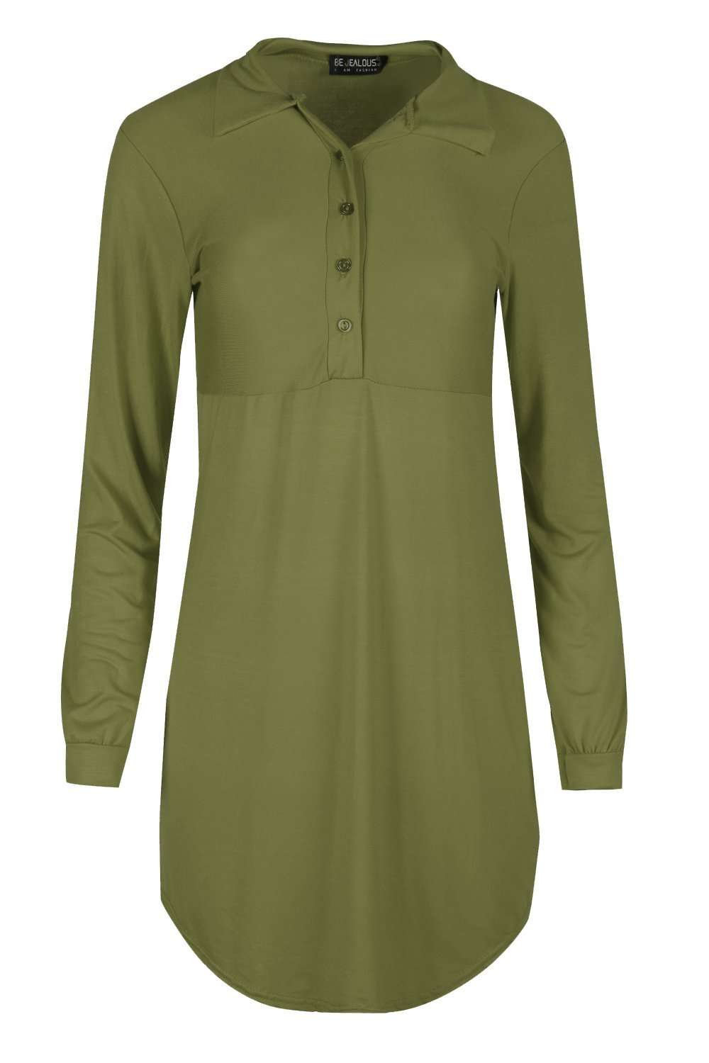 Long Sleeve Blue Mini Shirt Dress - bejealous-com