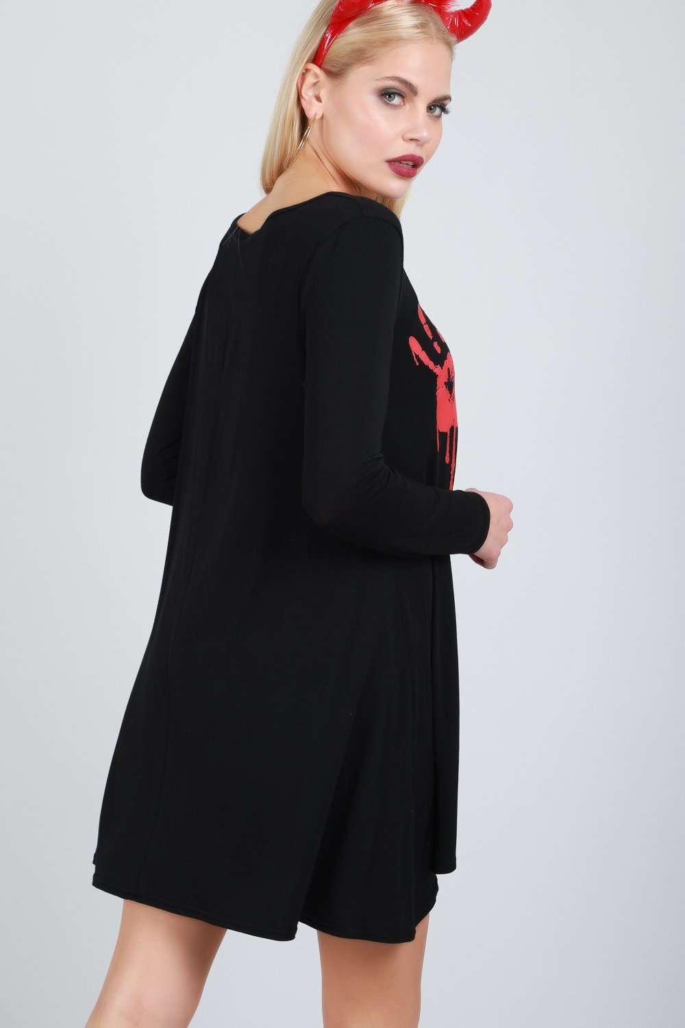 Long Sleeve Blood Print Swing Dress - bejealous-com