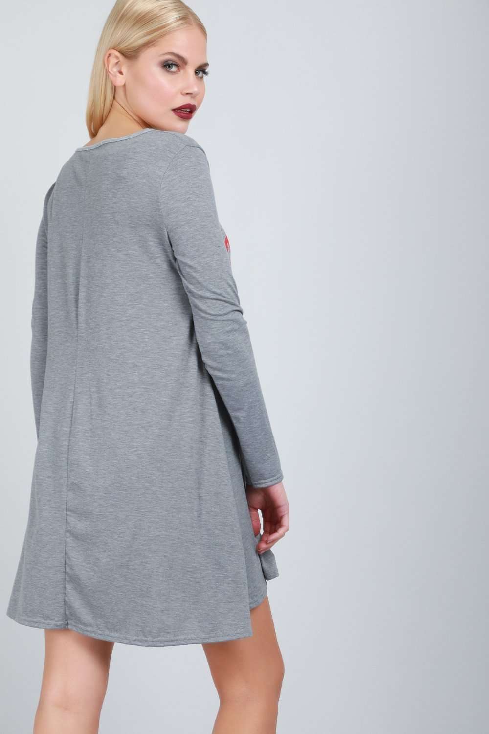 Long Sleeve Blood Print Swing Dress - bejealous-com