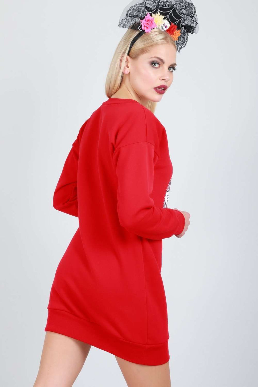 Long Sleeve Candy Skull Sweater Dress - bejealous-com