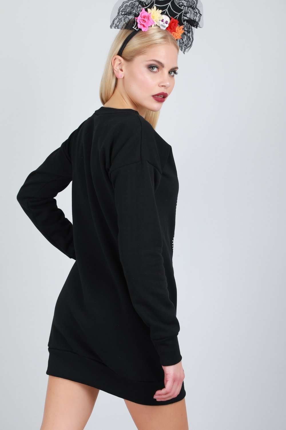 Long Sleeve Candy Skull Sweater Dress - bejealous-com