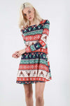 Long Sleeve Christmas Aztec Print Swing Dress - bejealous-com
