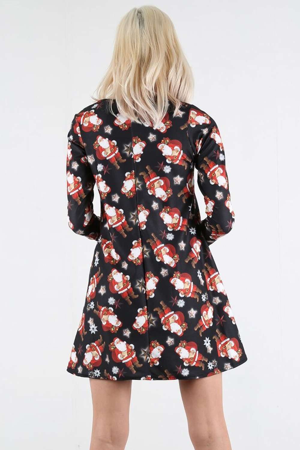 Long Sleeve Christmas Aztec Print Swing Dress - bejealous-com