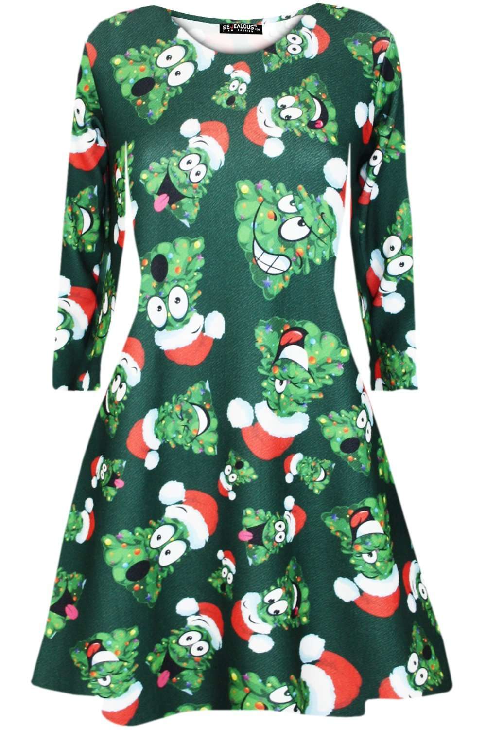 Long Sleeve Christmas Aztec Print Swing Dress - bejealous-com