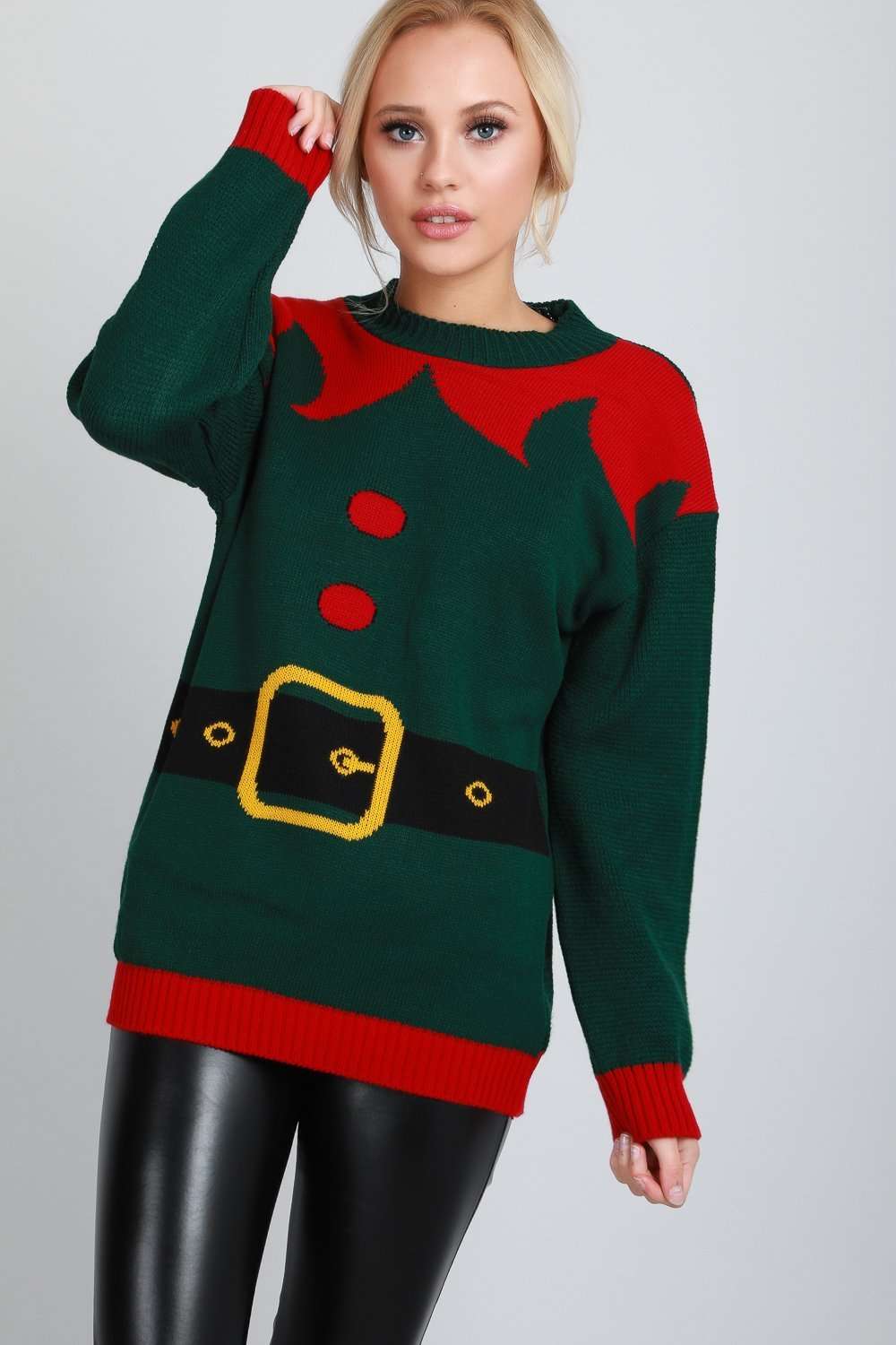 Long Sleeve Christmas Elf Costume Oversized Knitted Jumper - bejealous-com