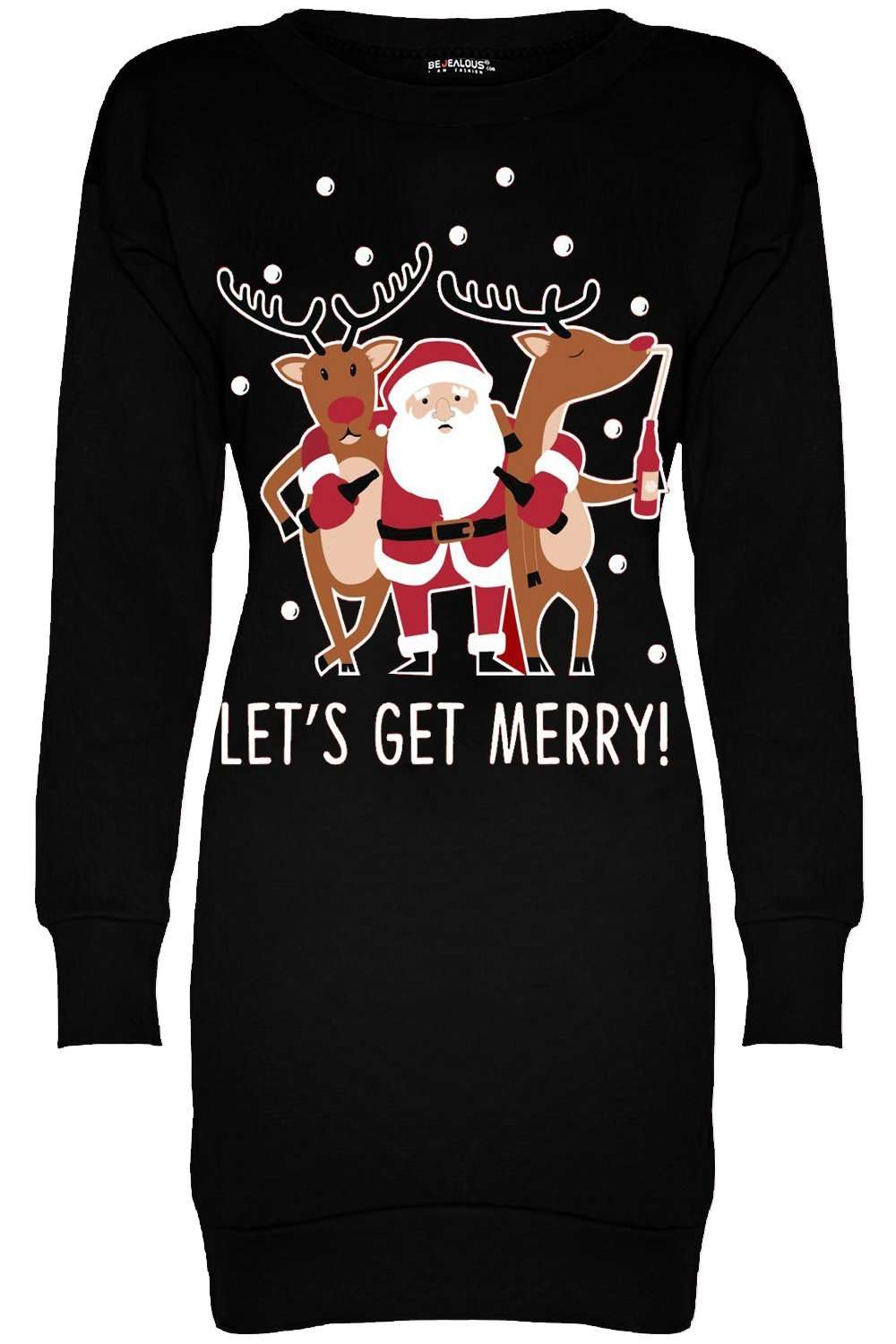 Long Sleeve Christmas Graphic Print Jumper Dress - bejealous-com