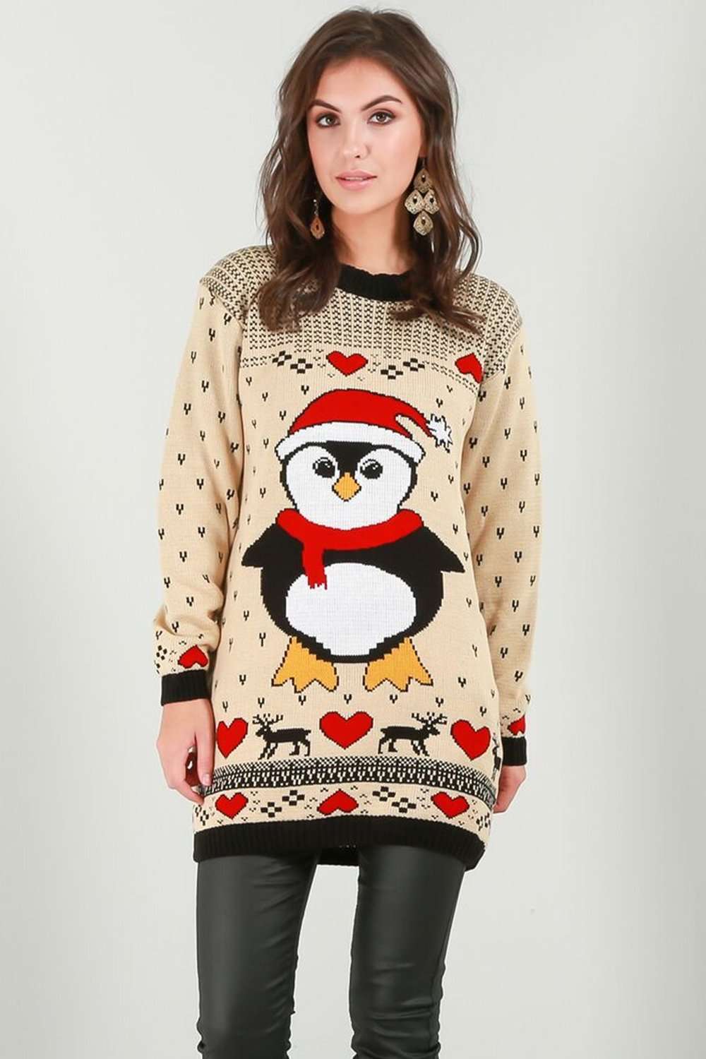 Long Sleeve Christmas Penguin Oversized Knitted Jumper - bejealous-com