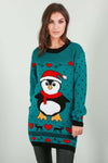 Long Sleeve Christmas Penguin Oversized Knitted Jumper - bejealous-com