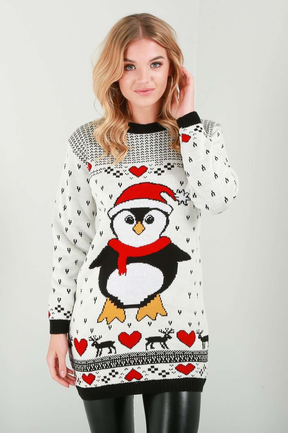 Long Sleeve Christmas Penguin Oversized Knitted Jumper - bejealous-com