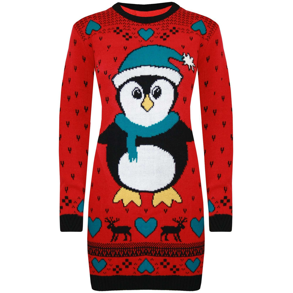 Long Sleeve Christmas Penguin Oversized Knitted Jumper - bejealous-com