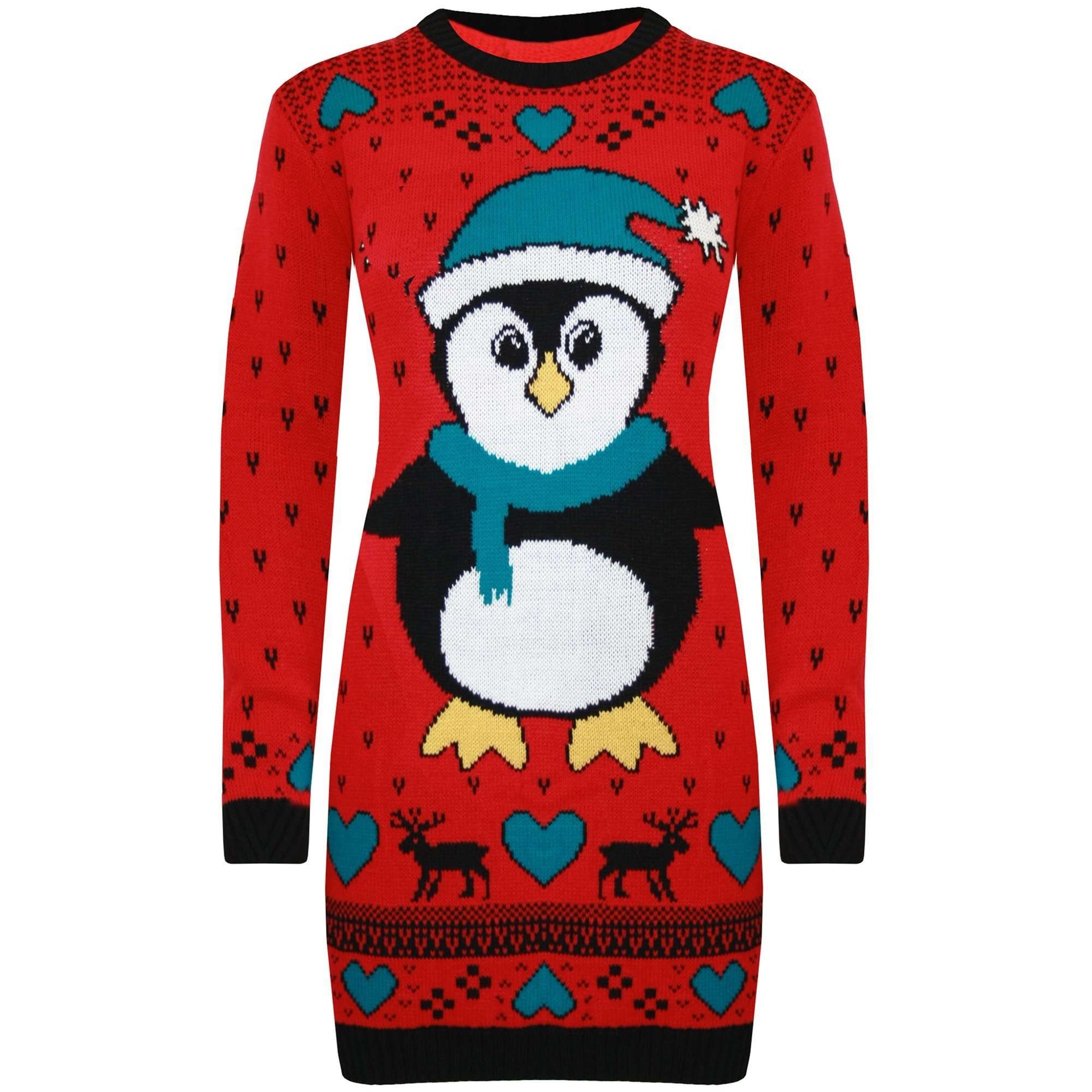 Long Sleeve Christmas Penguin Oversized Knitted Jumper - bejealous-com