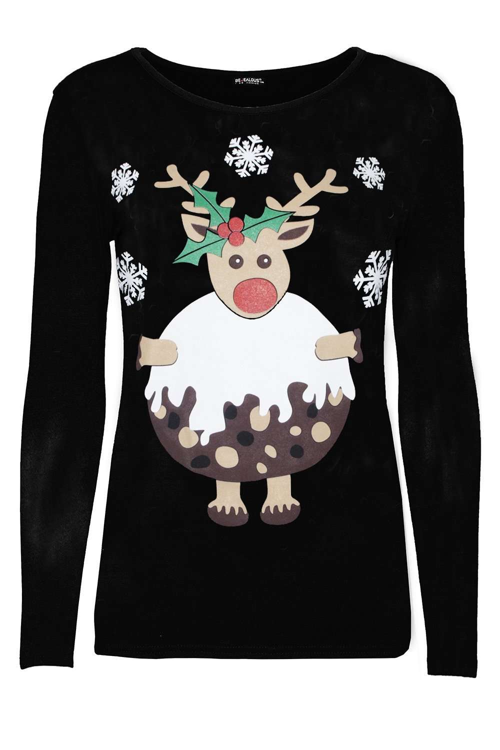 Long Sleeve Christmas Pudding Print Tshirt - bejealous-com