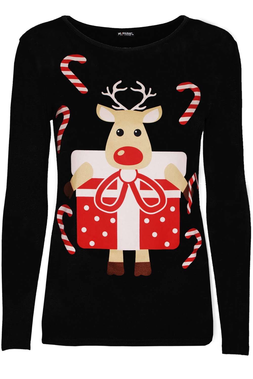 Long Sleeve Christmas Reindeer Print Top - bejealous-com