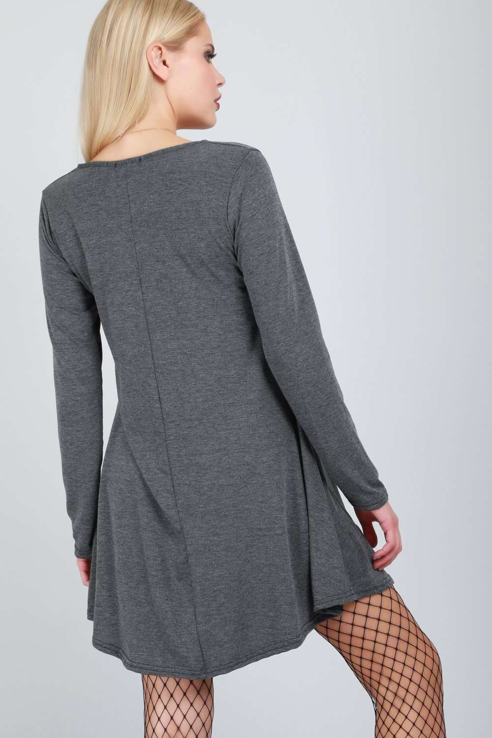 Long Sleeve Floral Skull Print Swing Dress - bejealous-com