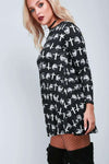 Long Sleeve Halloween Print Swing Dress - bejealous-com