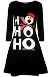 Long Sleeve Hohoho Snowman Print Swing Dress - bejealous-com