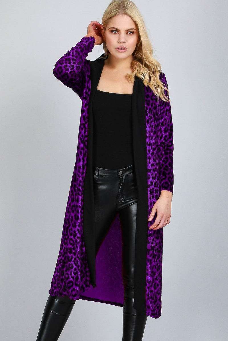 Long Sleeve Leopard Print Faux Velvet Jacket - bejealous-com