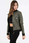 Long Sleeve Military Badge Khaki Bomber Jacket - bejealous-com