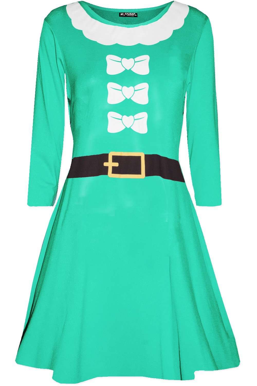 Long Sleeve Mrs Clause Costume Swing Dress - bejealous-com