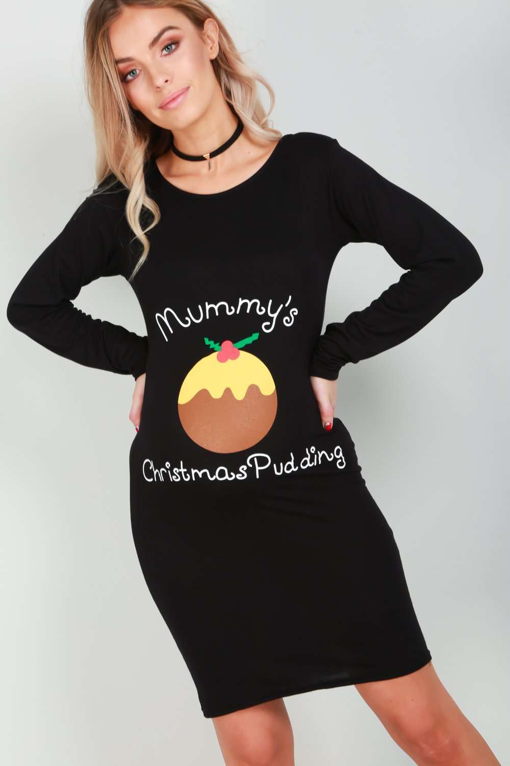 Long Sleeve Mummy's Christmas Pudding Maternity Dress - bejealous-com