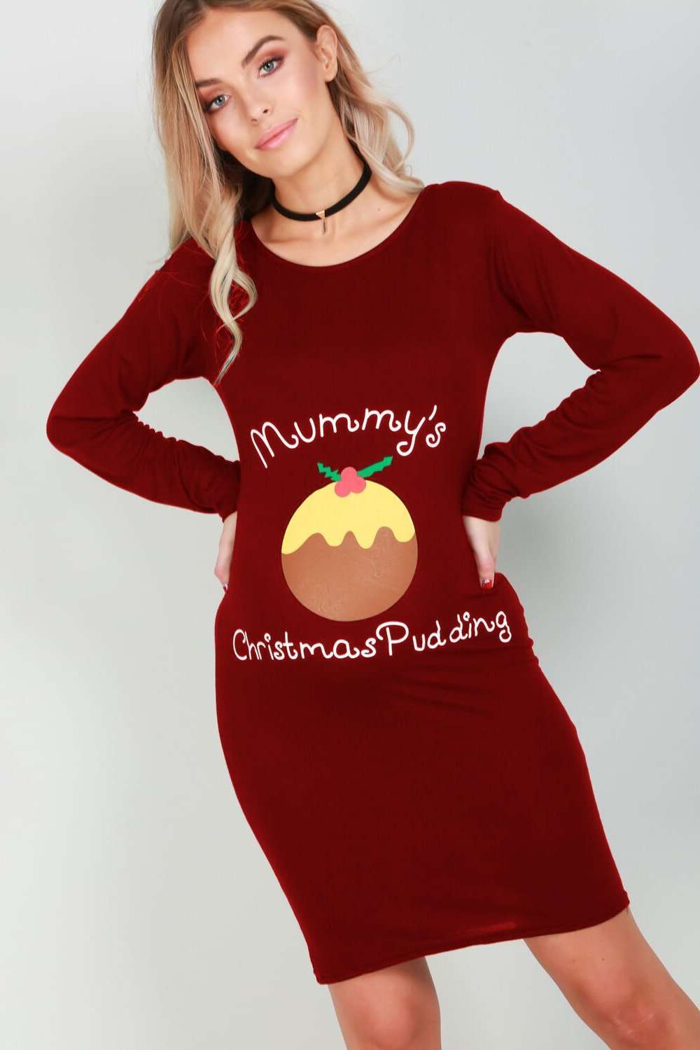 Long Sleeve Mummy's Christmas Pudding Maternity Dress - bejealous-com