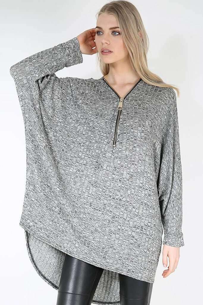 Long Sleeve Plunge Neck Dipped Hem Bat Wing Top - bejealous-com