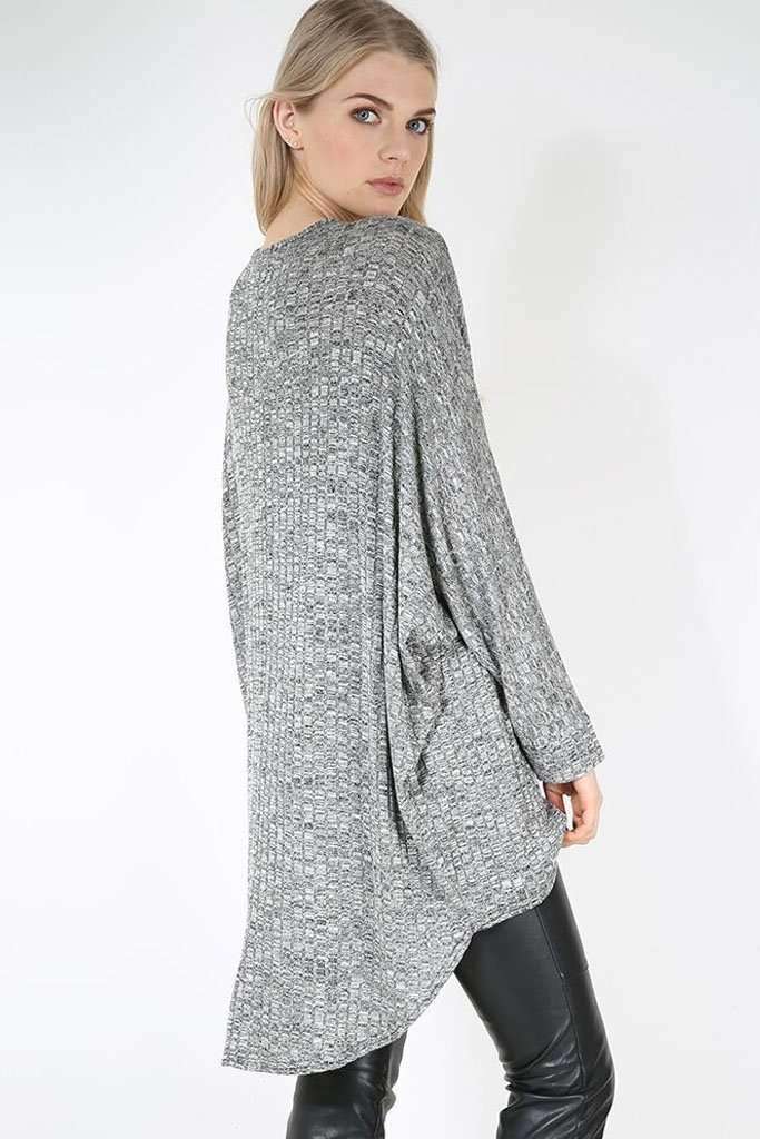 Long Sleeve Plunge Neck Dipped Hem Bat Wing Top - bejealous-com