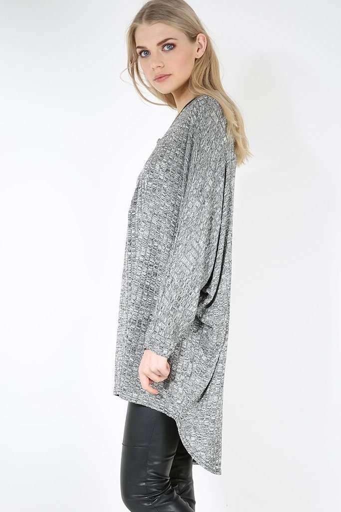 Long Sleeve Plunge Neck Dipped Hem Bat Wing Top - bejealous-com