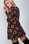 Long Sleeve Pumpkin Smile Swing Dress - bejealous-com