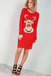 Long Sleeve Reindeer Graphic Print Midi Dress - bejealous-com