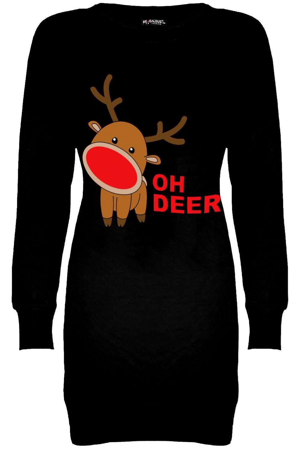 Long Sleeve Reindeer Print Oversized Sweater Dress - bejealous-com