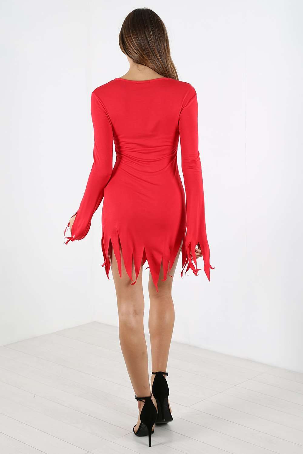 Long Sleeve Ripped Hem Halloween Dress - bejealous-com