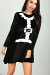Long Sleeve Santa Costume Faux Velvet Swing Dress - bejealous-com