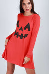Long Sleeve Scary Pumpkin Swing Dress - bejealous-com