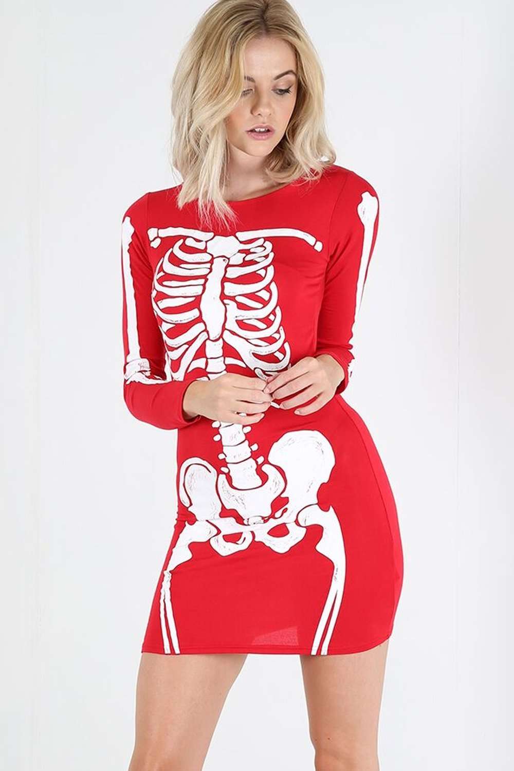 Long Sleeve Skeleton Bodycon Dress - bejealous-com