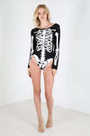 Long Sleeve Skeleton Print Bodysuit - bejealous-com
