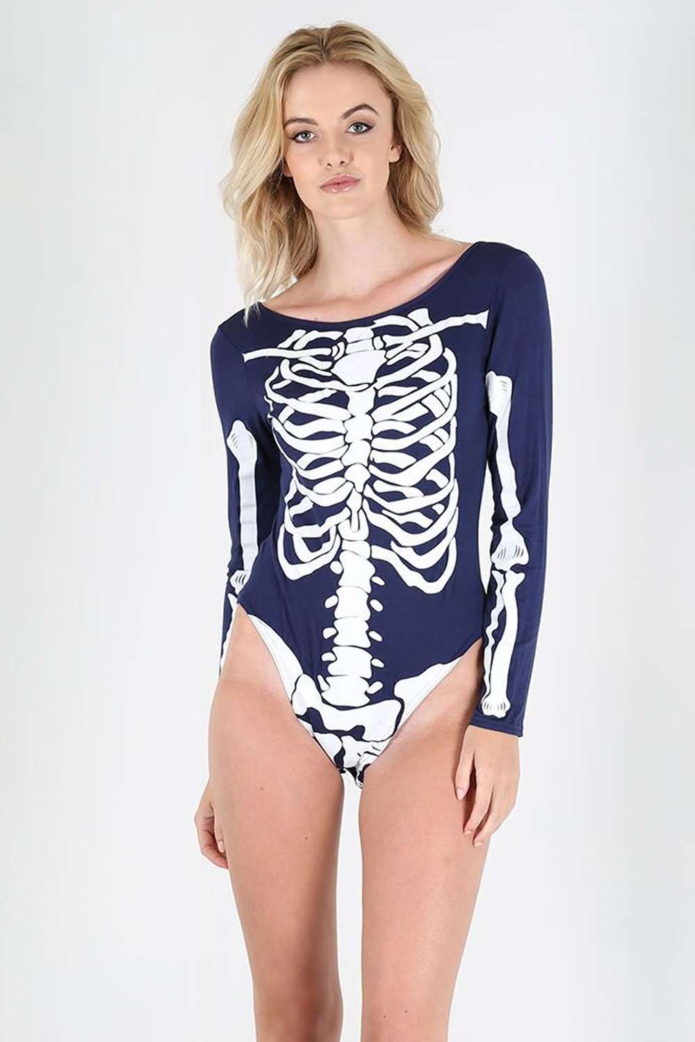 Long Sleeve Skeleton Print Bodysuit - bejealous-com