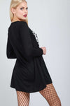 Long Sleeve Skeleton Print Swing Dress - bejealous-com