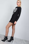 Long Sleeve Skeleton Print Swing Dress - bejealous-com