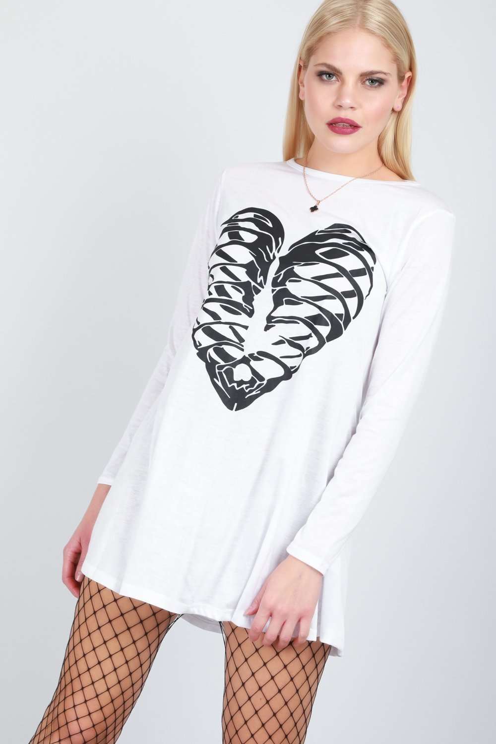Long Sleeve Skeleton Print Swing Dress - bejealous-com