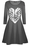 Long Sleeve Skeleton Print Swing Dress - bejealous-com